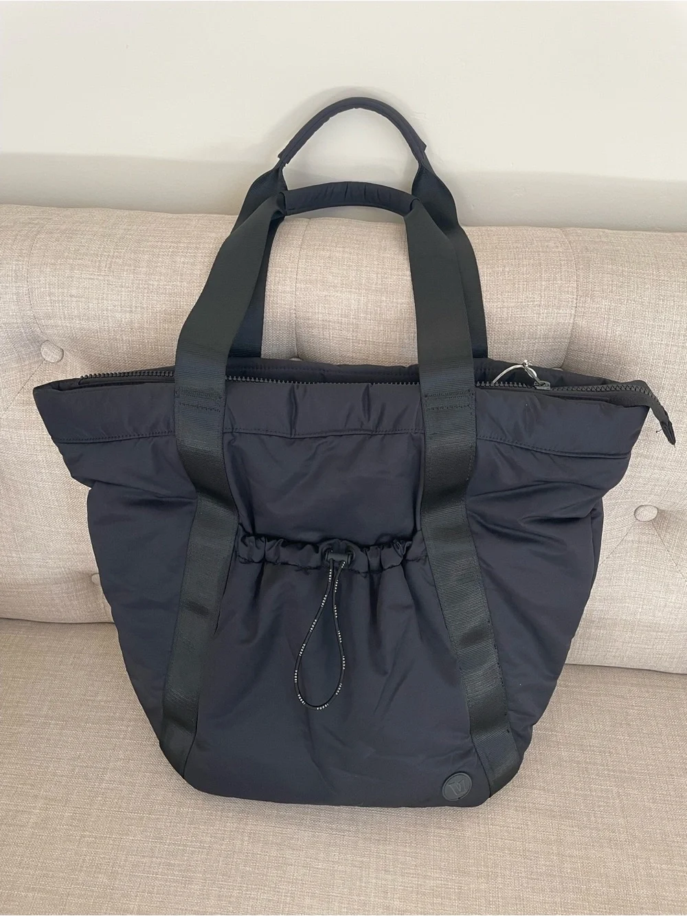 Vuori Black Quilted Tote Laptop Bag with Drawstring Pocket